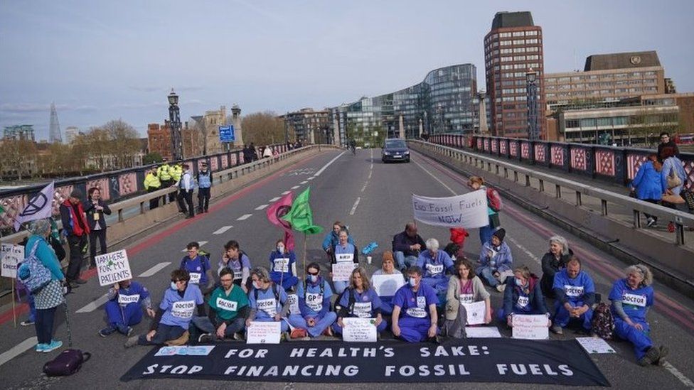 Protesters blocking Lambeth Bridge