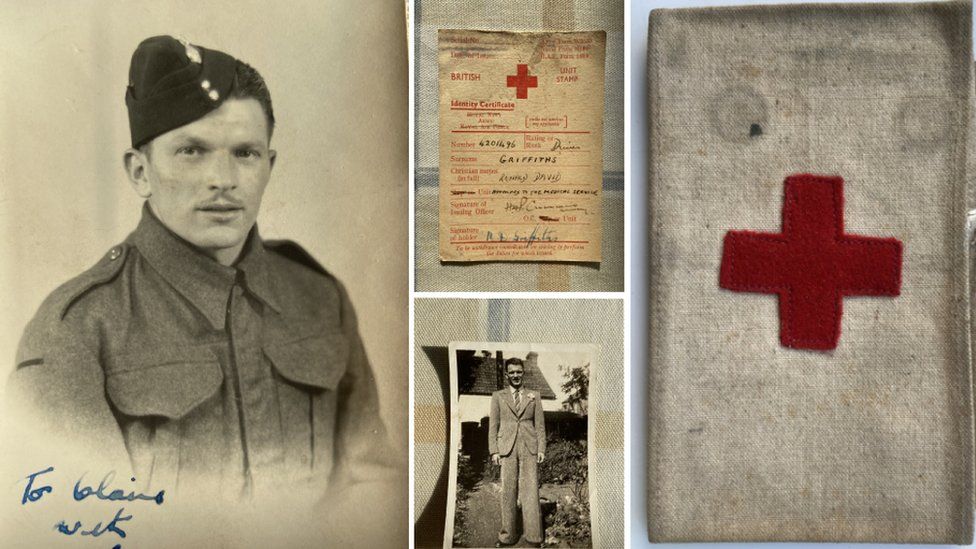 An image of Ron Griffiths, with other documents and items from his war-time past