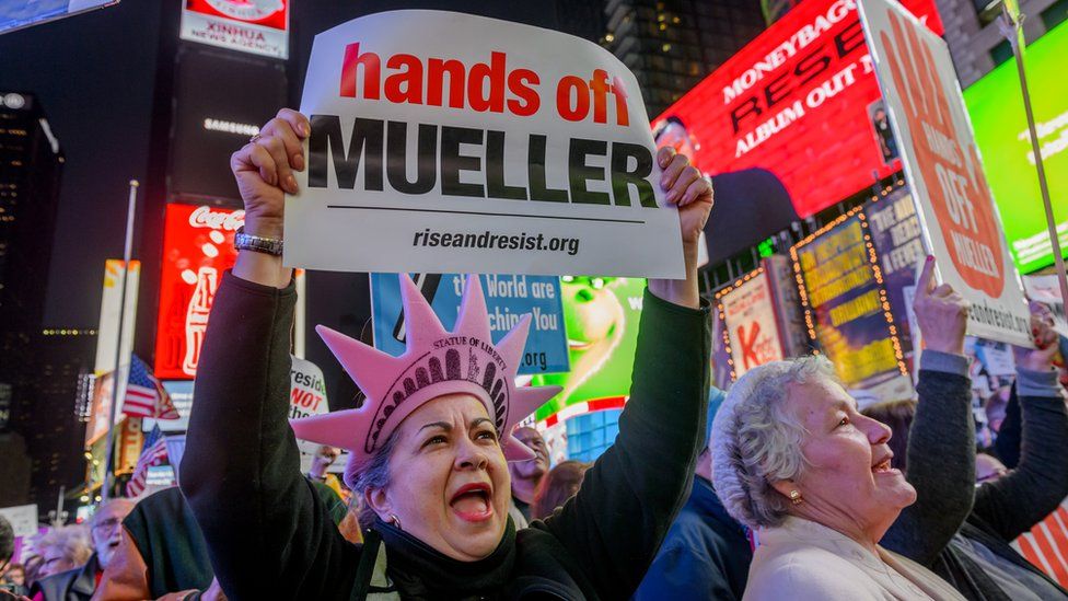 Image shows the Hands Off Mueller protest in New York last November