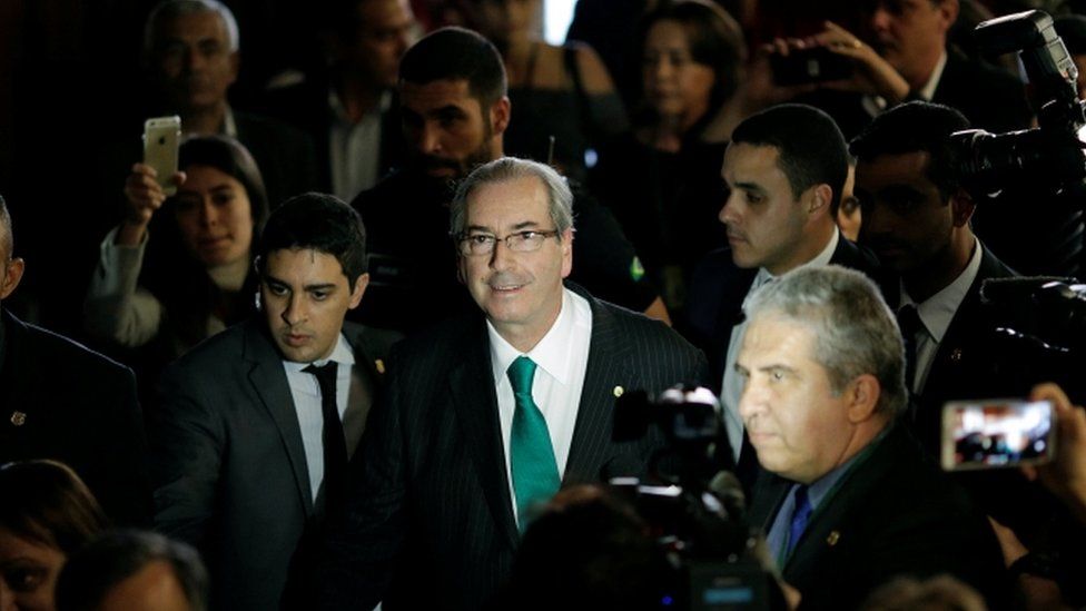 Eduardo Cunha arrives in Congress in Brasilia to announce his resignation