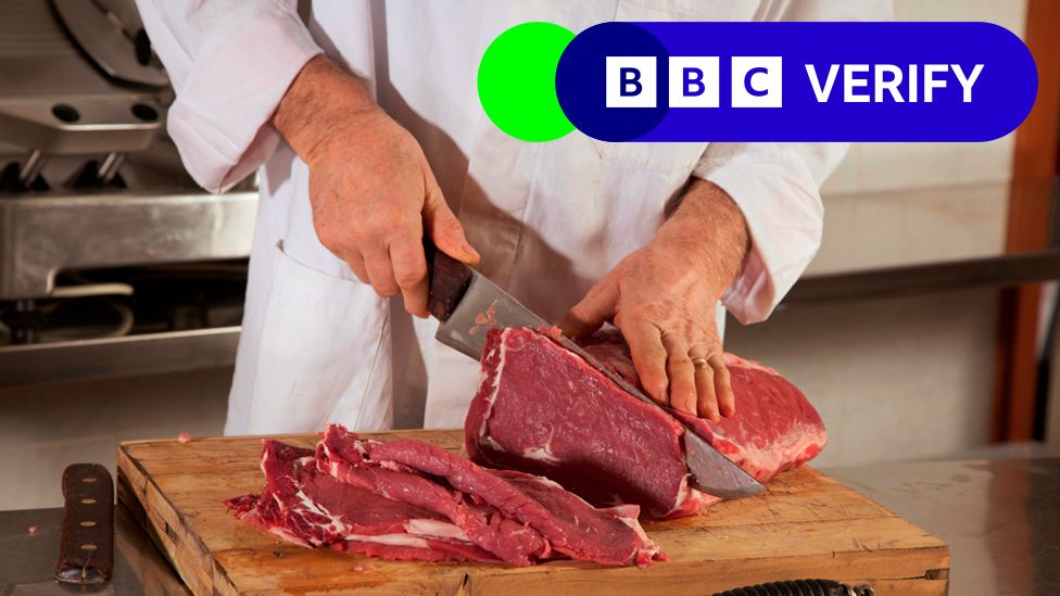 Butcher cuts beef