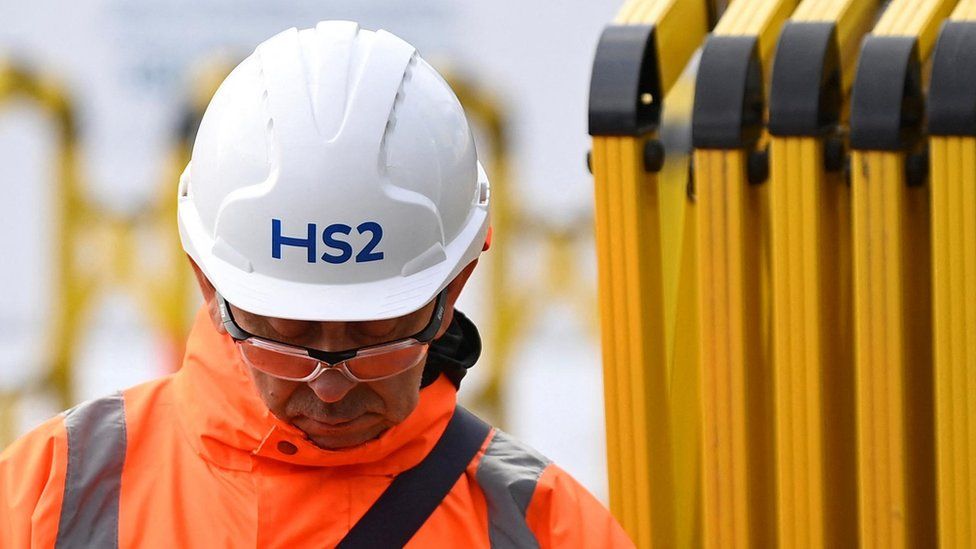 A worker at the HS2 construction site at Euston in London