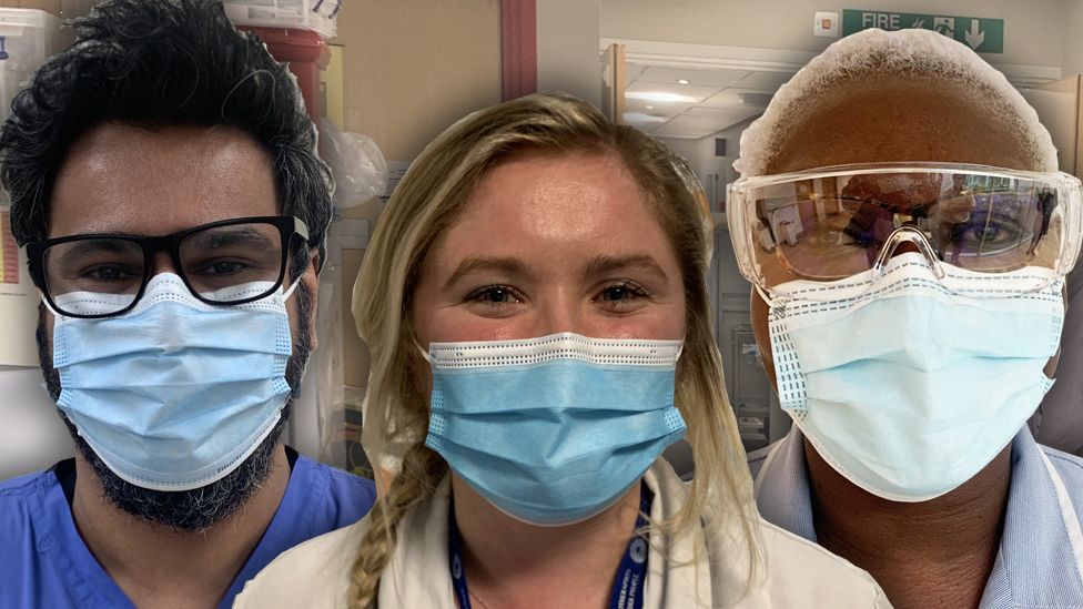 Hospital staff in masks