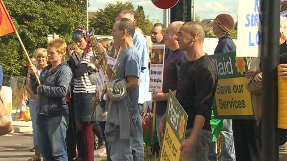 Protest in 2017 against proposal to axe one of Wrexham's two fire engines
