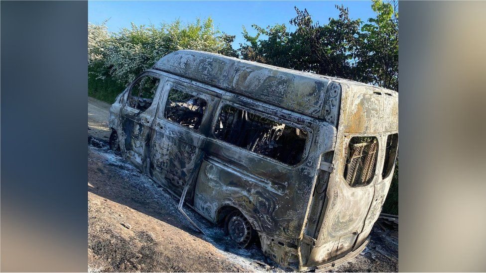 A burnt out Transit van