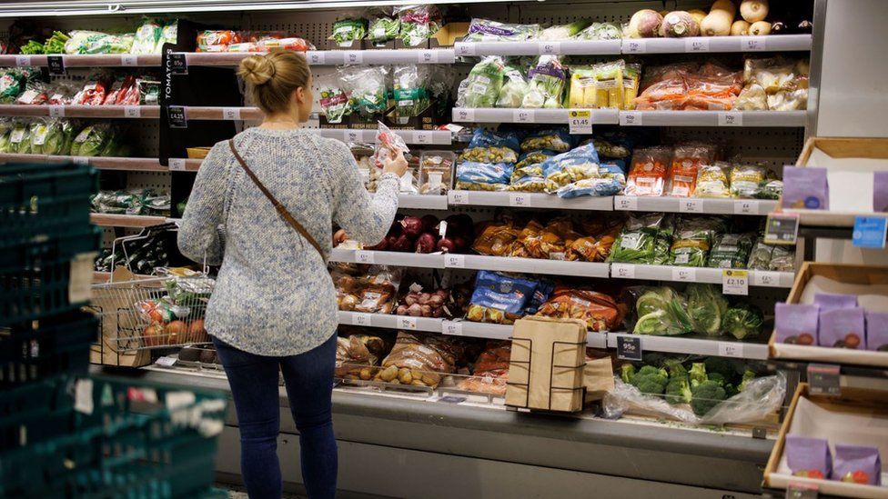Женщина делает покупки в супермаркете