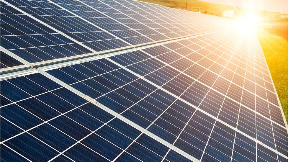 Solar panels, photovoltaic - alternative electricity source - stock photo
