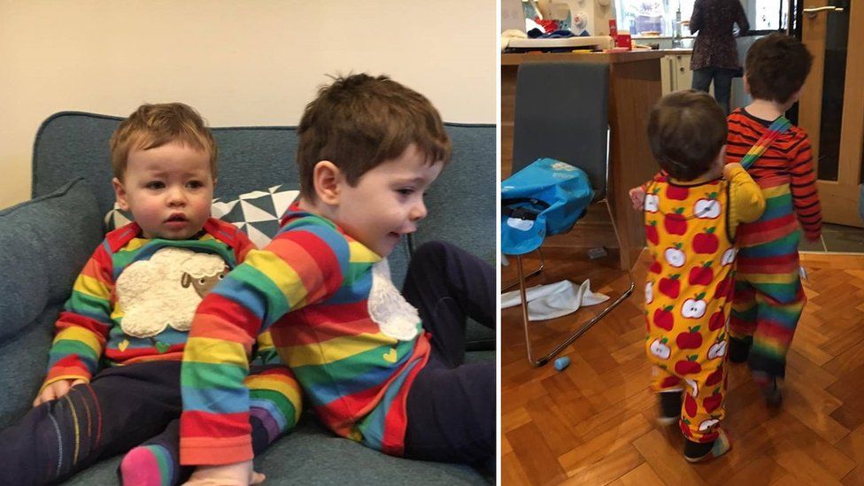 Claire Todd's sons in rainbow clothing