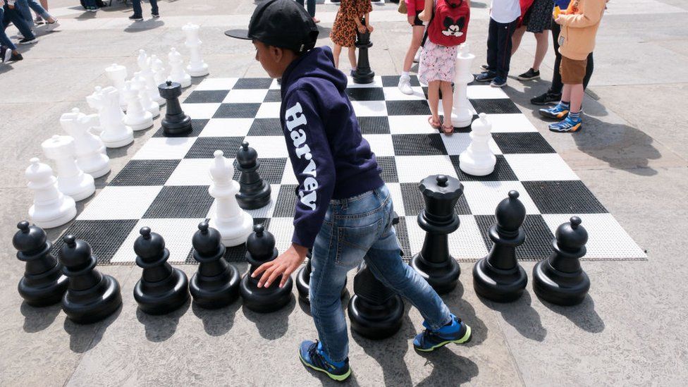 An outdoor chess table