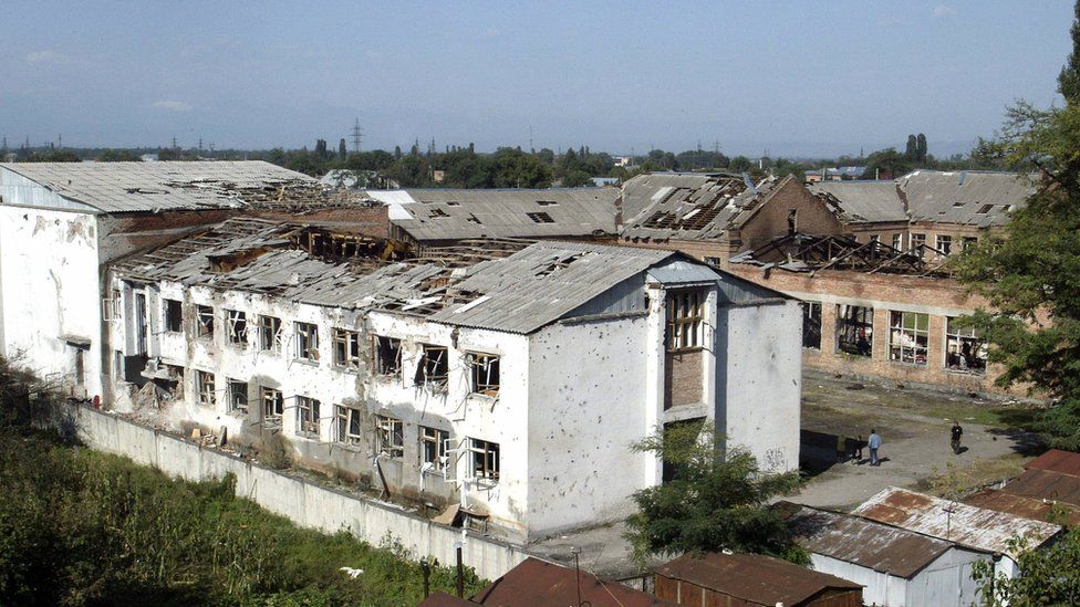 A picture taken 09 September 2004 shows the destroyed school in Beslan.