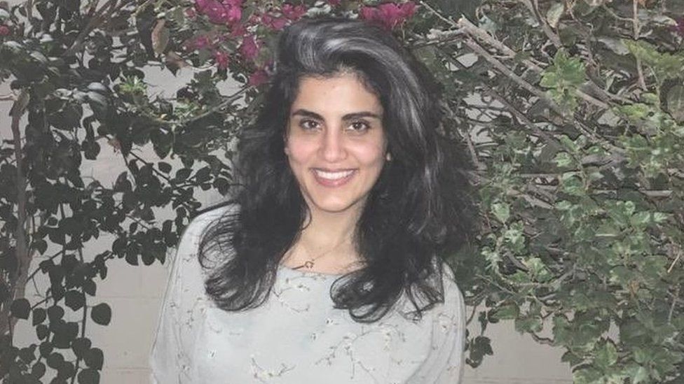 Photo of Saudi women's right activist Loujain al-Hathloul following her release from prison (10 February 2021)