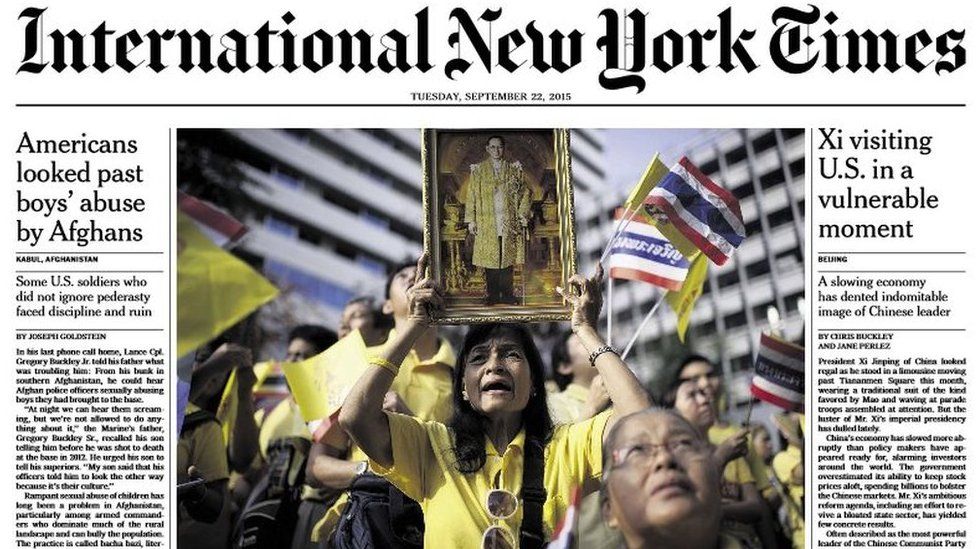 Screenshot of the International New York Times Asia edition on 22 September 2015