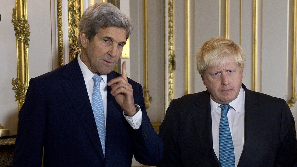 US Secretary of State John Kerry, with UK Foreign Secretary Boris Johnson in London, 16 October 2016