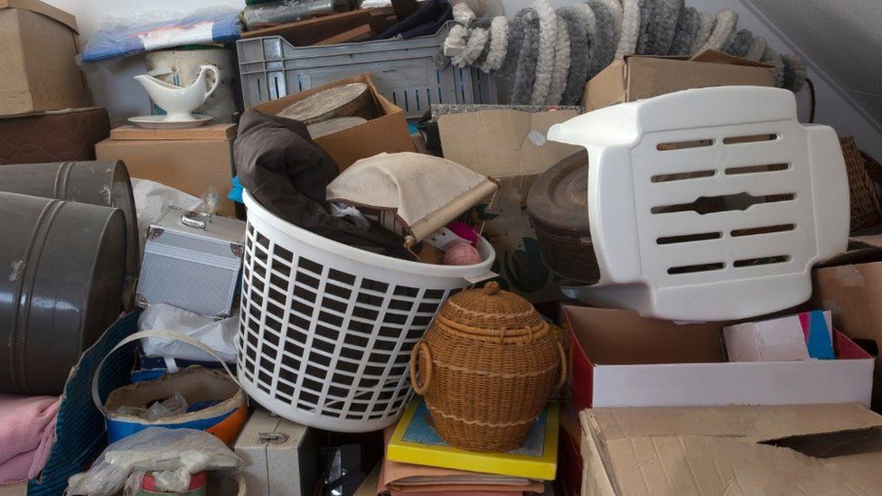 An example of a hoarder's items piled high in a room