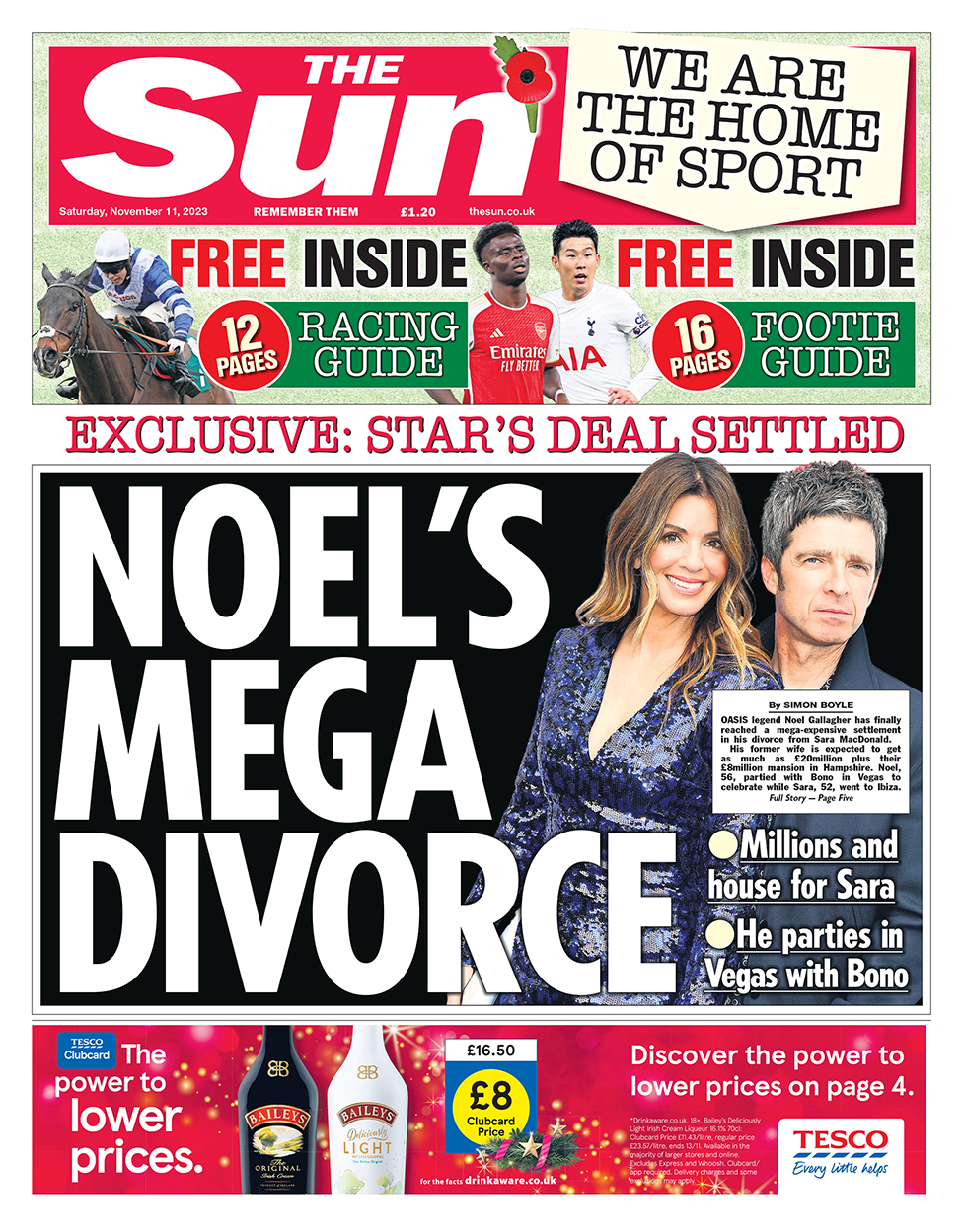 «Мега-развод Ноэля», - гласит заголовок Sun