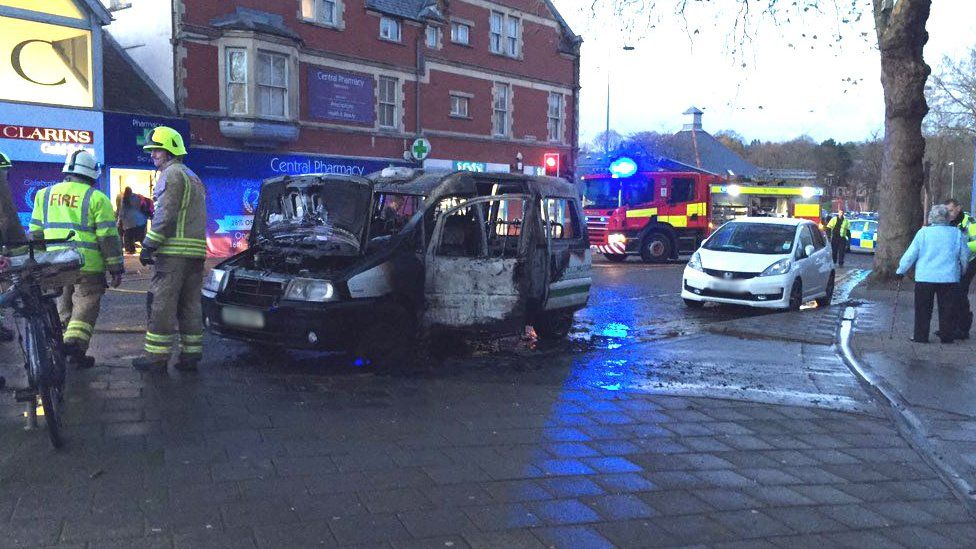 Burnt-out taxi