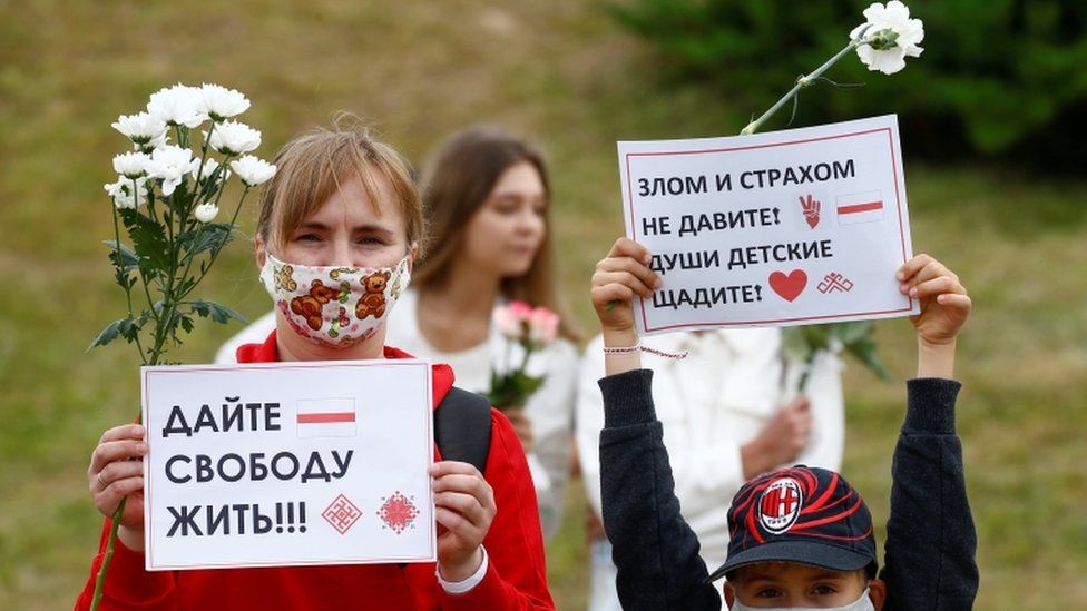 Children at a protest in Minsk, 13 August 2020