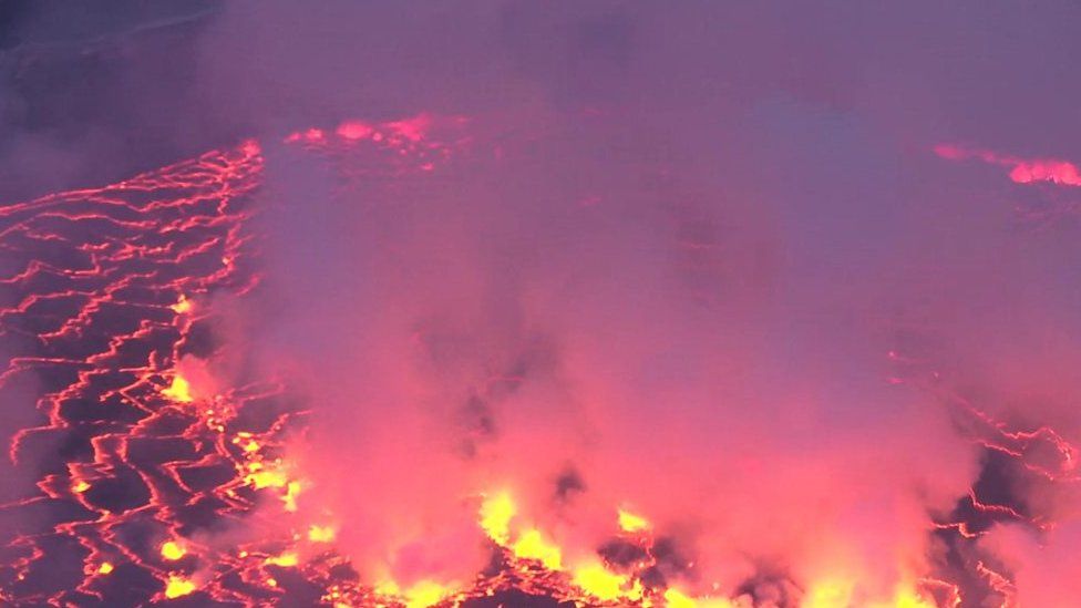 Nyiragongo volcano's purple lava lake