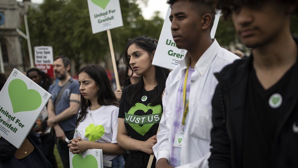 United for Grenfell campaigners outside Parliament earlier this month