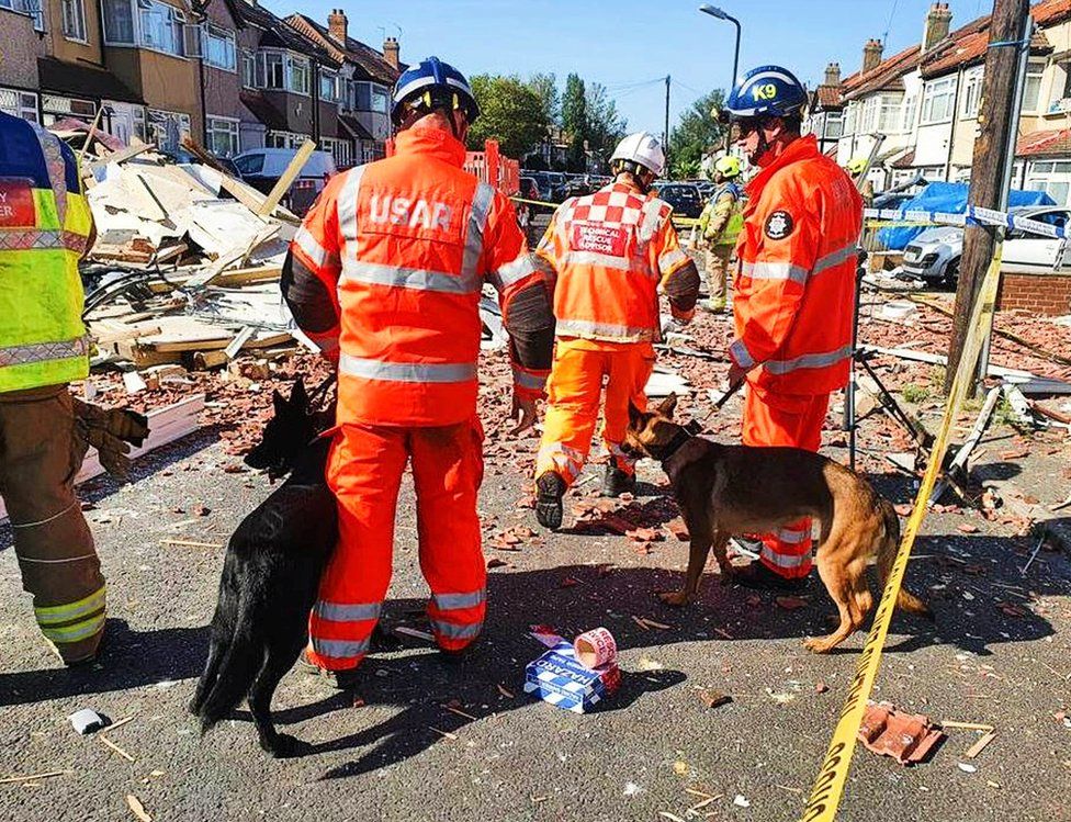 Urban Search and Rescue team at the scene in Galpin's Road in Thornton Heath, south London,