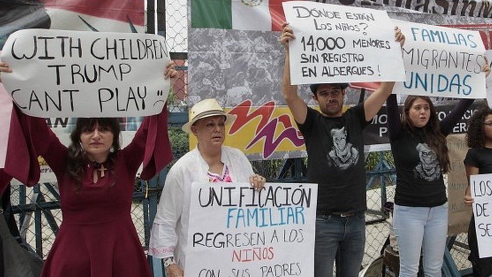 Mexicans protest against the separation of immigrant children from their parents on the border with the US