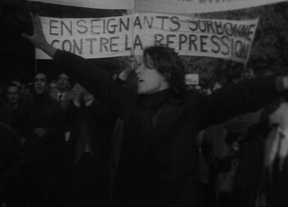 Student protest outside the Sorbonne University in Paris, 1968