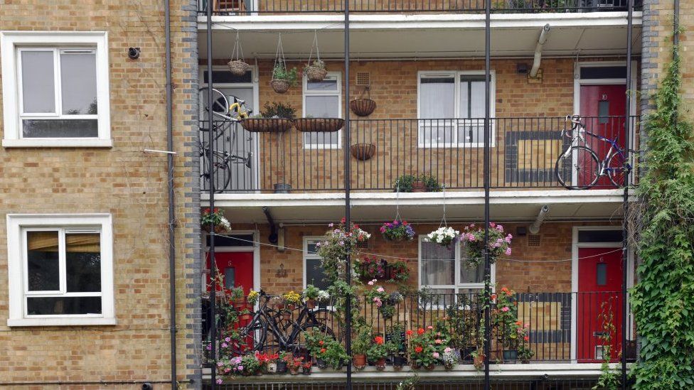 File image of a block of socially rented and privately owned flats in Belsize Park, Camden.