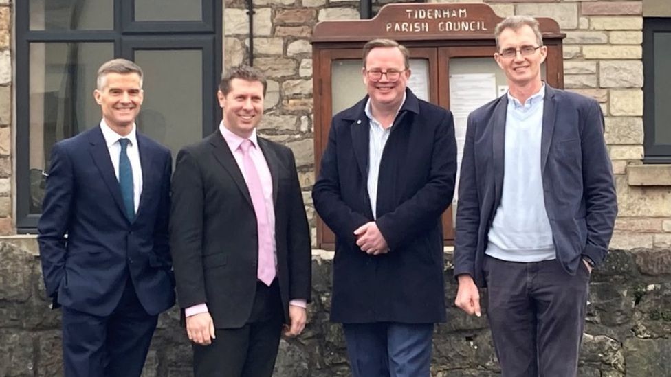 Four MPs standing outside of Tidenham Parish Council