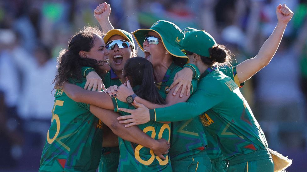 South African female cricketers celebrating at Newlands Stadium in Cape Town, South Africa - Friday 24 February 2023