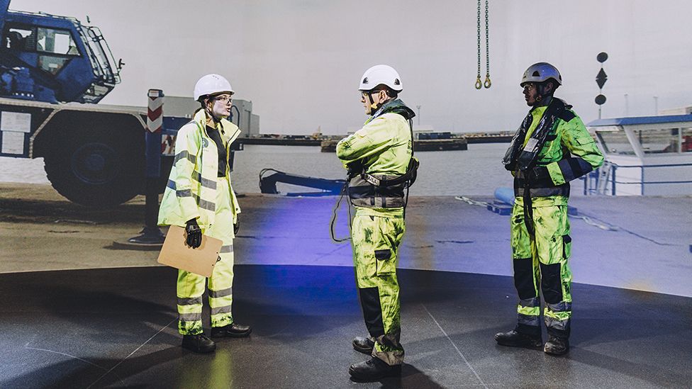 Covid Actors give safety training to North Sea wind farm workers BBC News