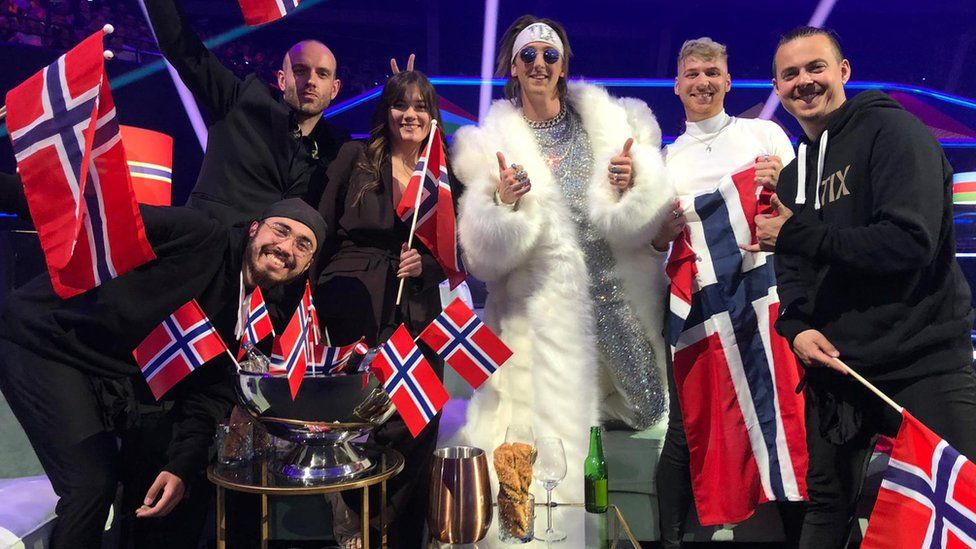 TIX and his team from Norway in the green room of the Eurovision Song Contest.