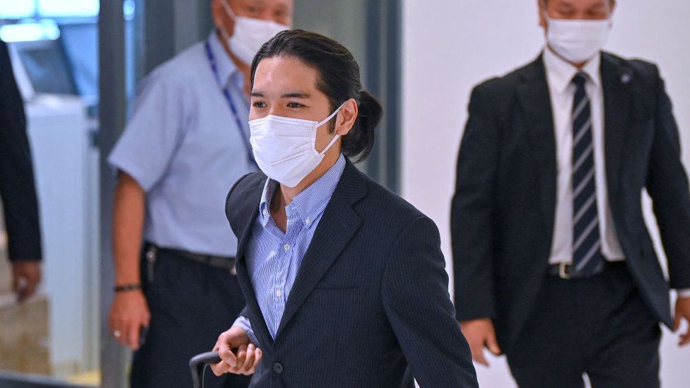 Kei Komuro, the boyfriend of Japanese Princess Mako, arrives at Narita airport in Narita