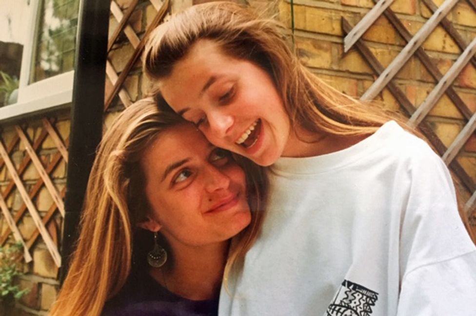 Jo (left) and Jen (right, in white) pictured in 1989/90, not long before Jo became ill