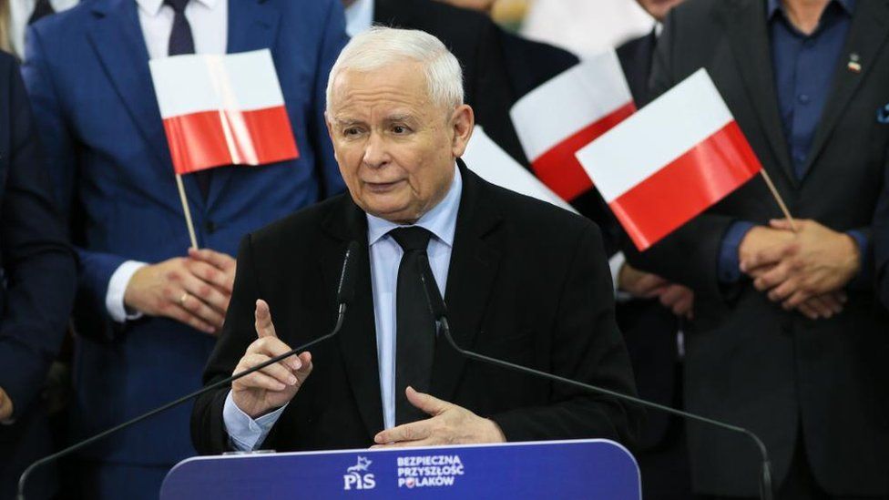 Polish Deputy Prime Minister and leader of the Law and Justice (PiS) ruling party Jaroslaw Kaczynski (C) speaks during the PiS's regional convention in Gorzow Wielkopolski