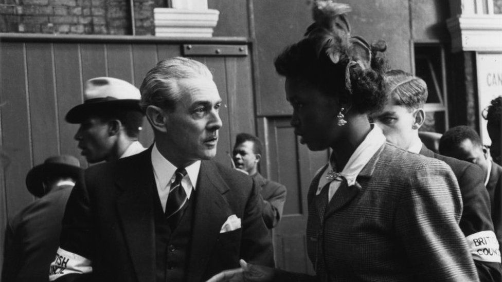 West Indian woman talking to British Council worker in 1953