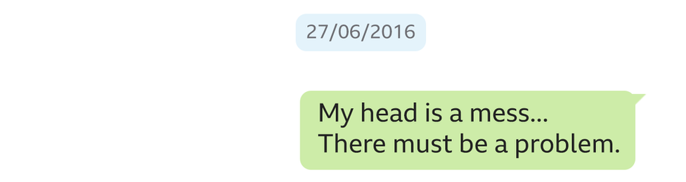 Message written by Lucy Letby, dated 27 06 2016. It reads: My head is a mess... There must be a problem.