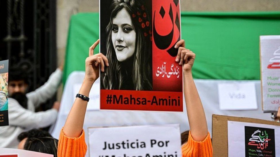 A demonstration in support of Mahsa Amini