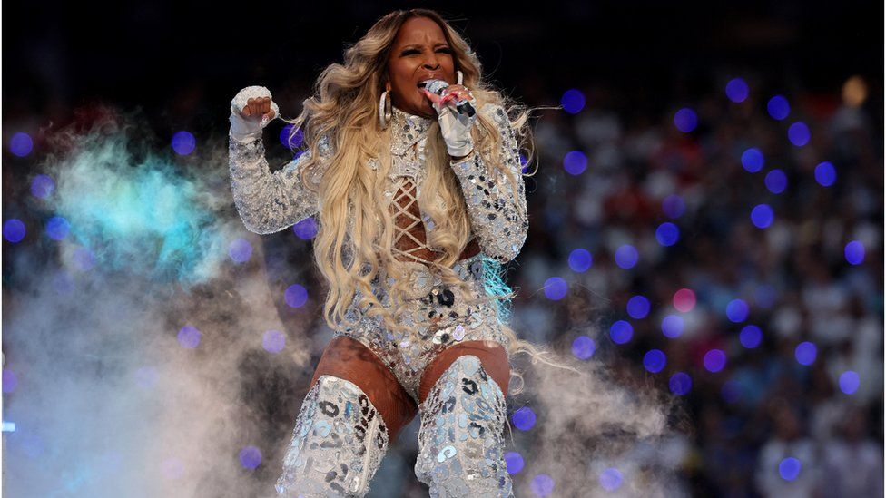 Mary J. Blige performing at the Super Bowl half-time show