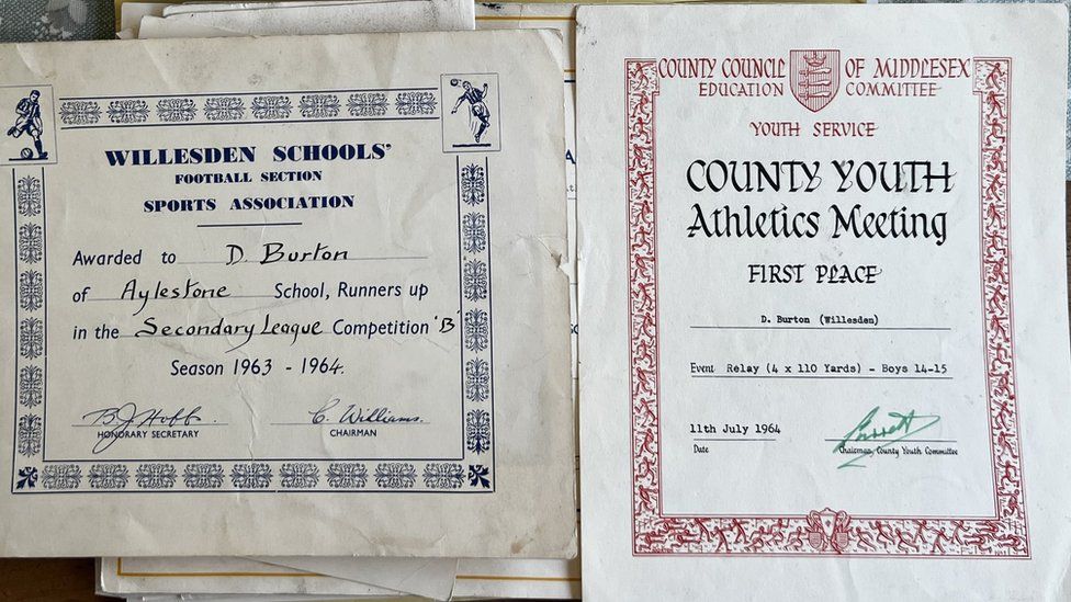Derrick Burton's school sports certificates