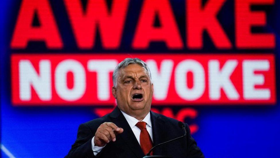 Hungarian PM Viktor Orban speaks at a Texas conference in August 2022