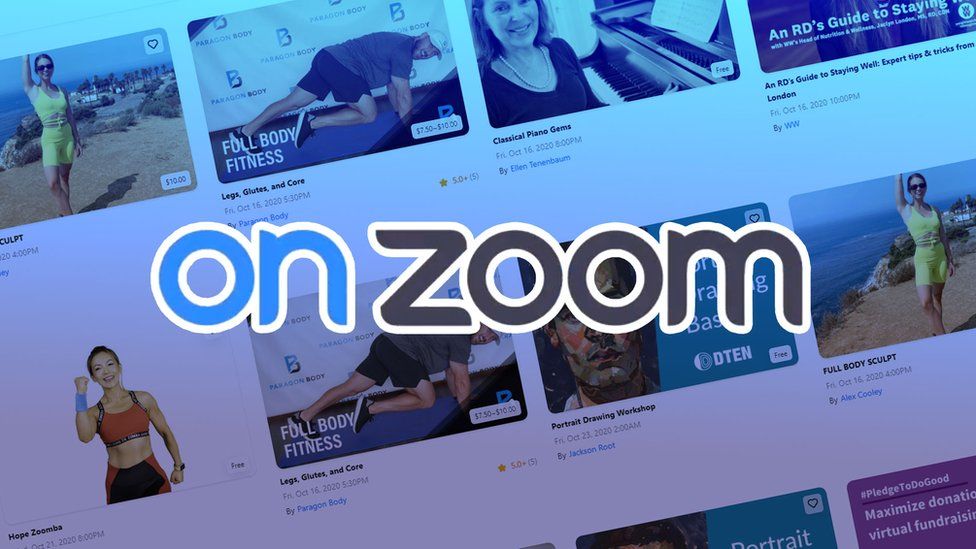 OnZoom logo set against a range of its own classes on its website