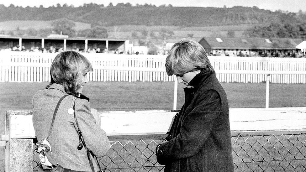 Camilla with Lady Diana Spencer at Ludlow racecourse in 1980.