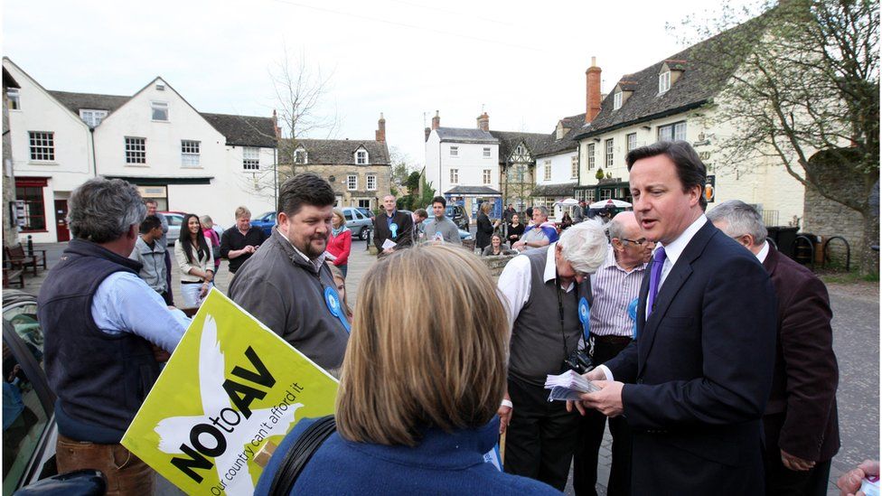 David Cameron hands out No to AV leaflets in Eynsham, Oxfordshire