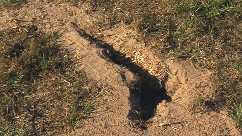 Crack in Shepton Mallet FC's pitch