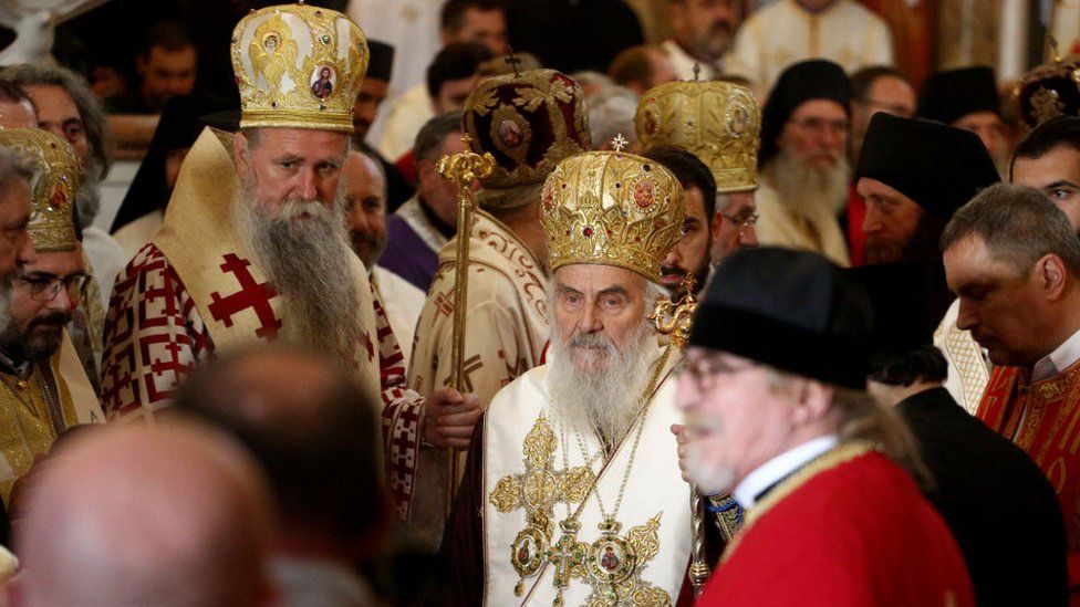 Serbian patriarch Irinej during the funeral service of Metropolitan Amfilohije Radovic on November 1, 2020