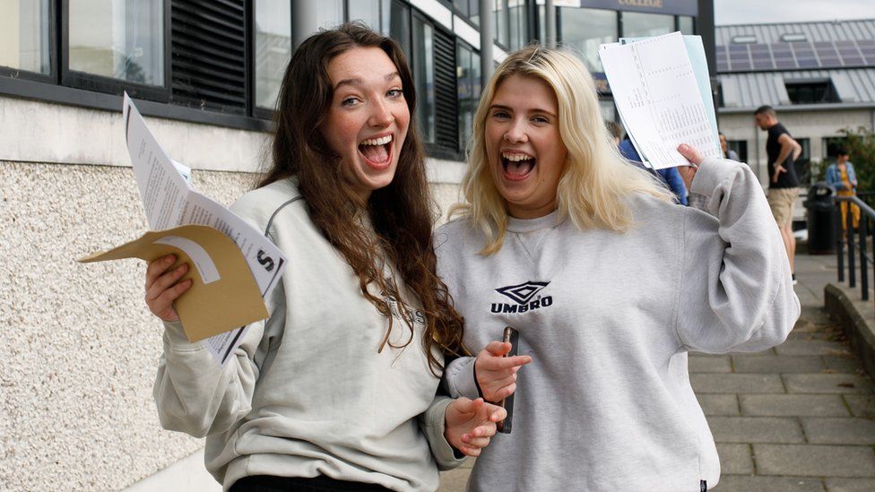 Students after receiving their GCSE results