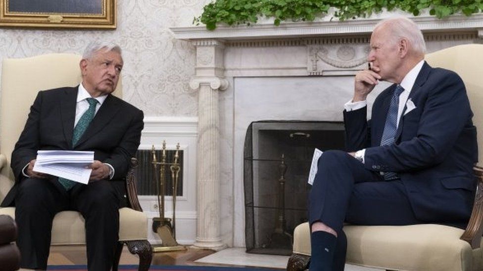 US President Joe Biden (R) meets with President Andres Manuel Lopez Obrador (L) of Mexico, at the White House in Washington, DC, USA, 12 July 2022.