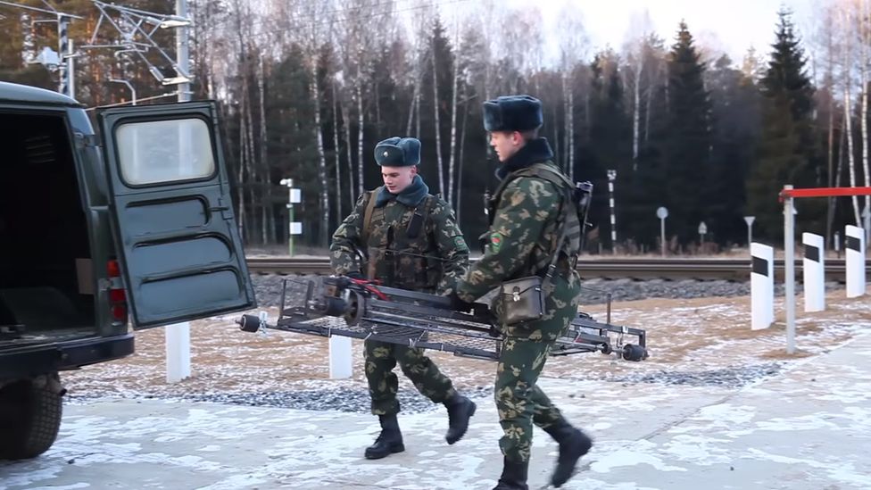 Belarusian border guards capture drone on rails, January 2018