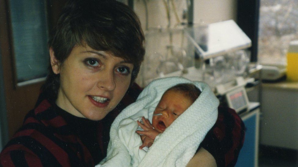 Anne Diamond and Sebastian at one day old