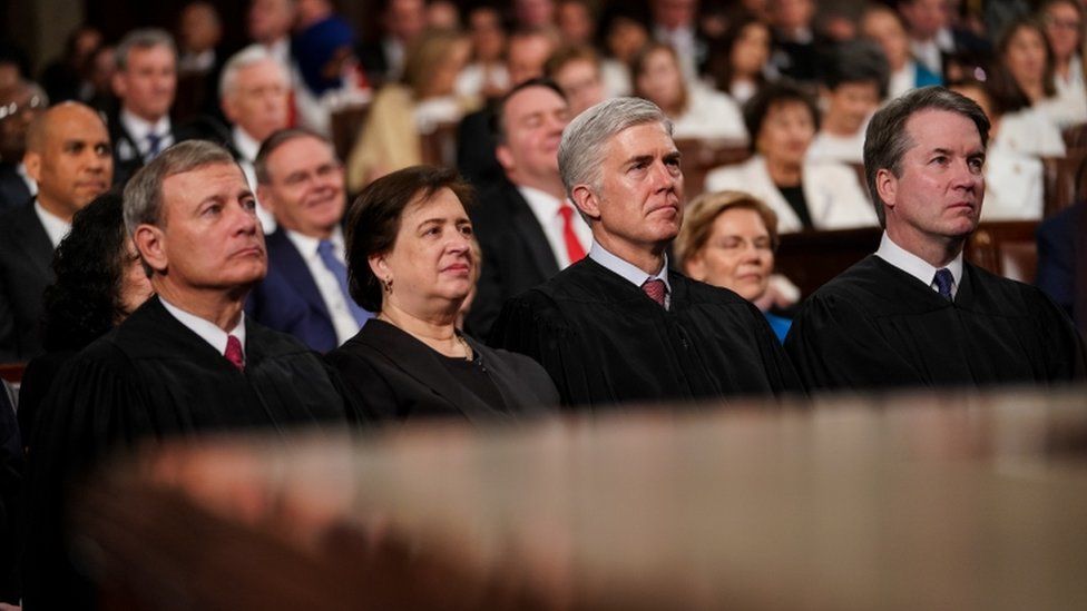 Supreme Court Justices John Roberts, Elena Kagan, Neil Gorsuch and Brett Kavanaugh attend the State of the Union address in the chamber of the U.S. House of Representatives at the U.S. Capitol Building on February 5, 2019 in Washington, DC.